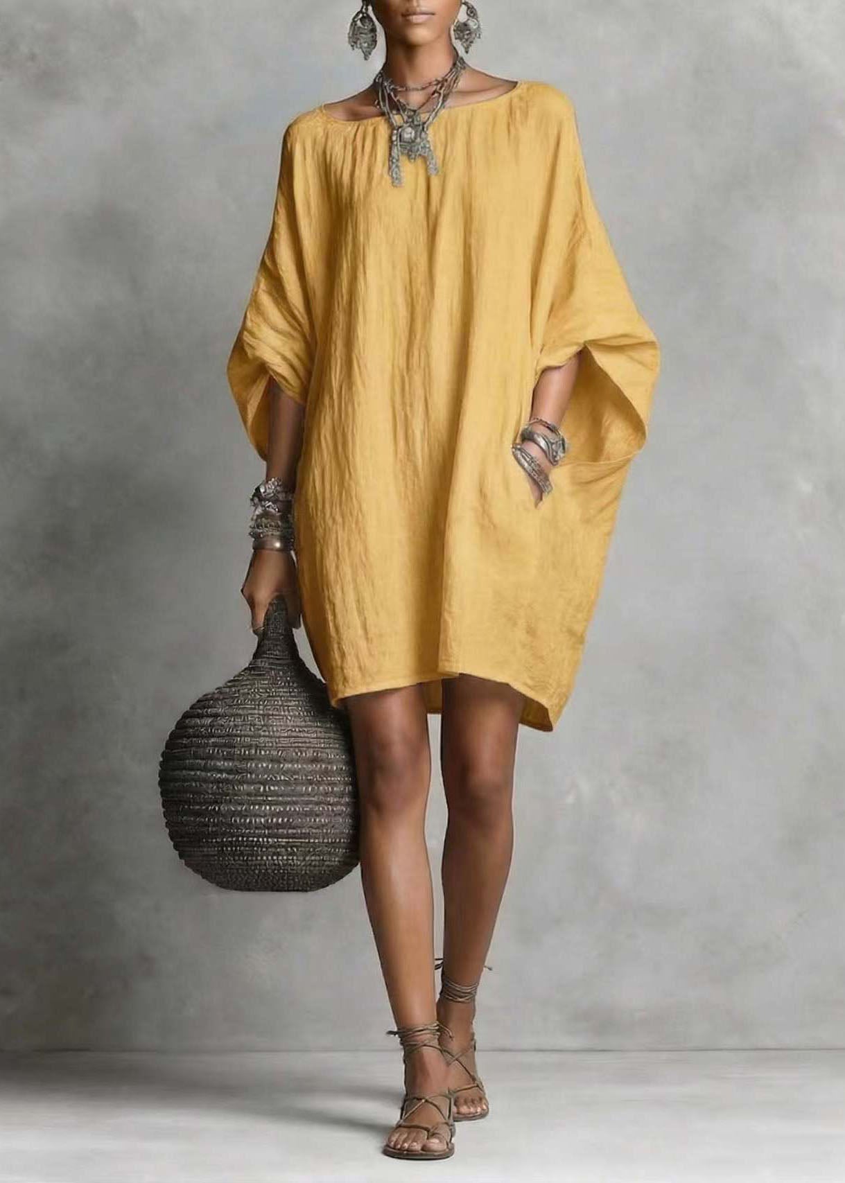 Robe mi-longue décontractée manches chauve-souris pour femme 4