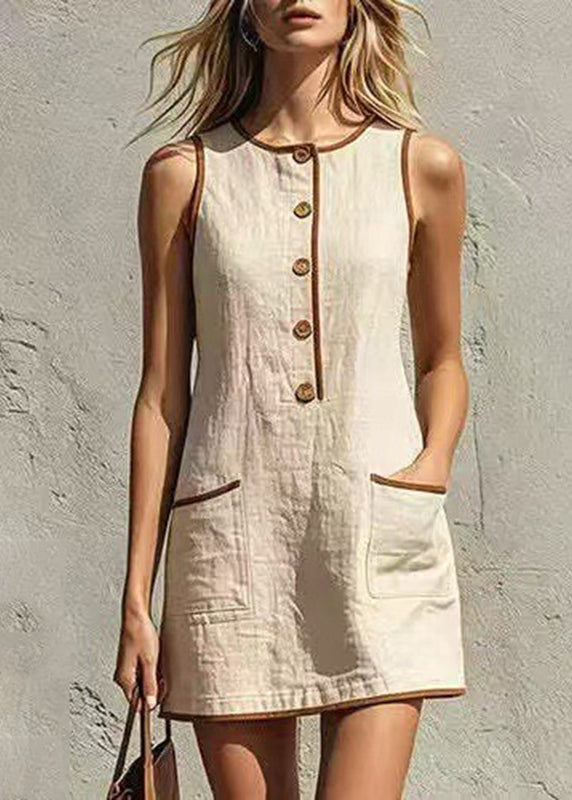 Robe mi-longue décontractée pour femme col rond avec poches patchwork 2