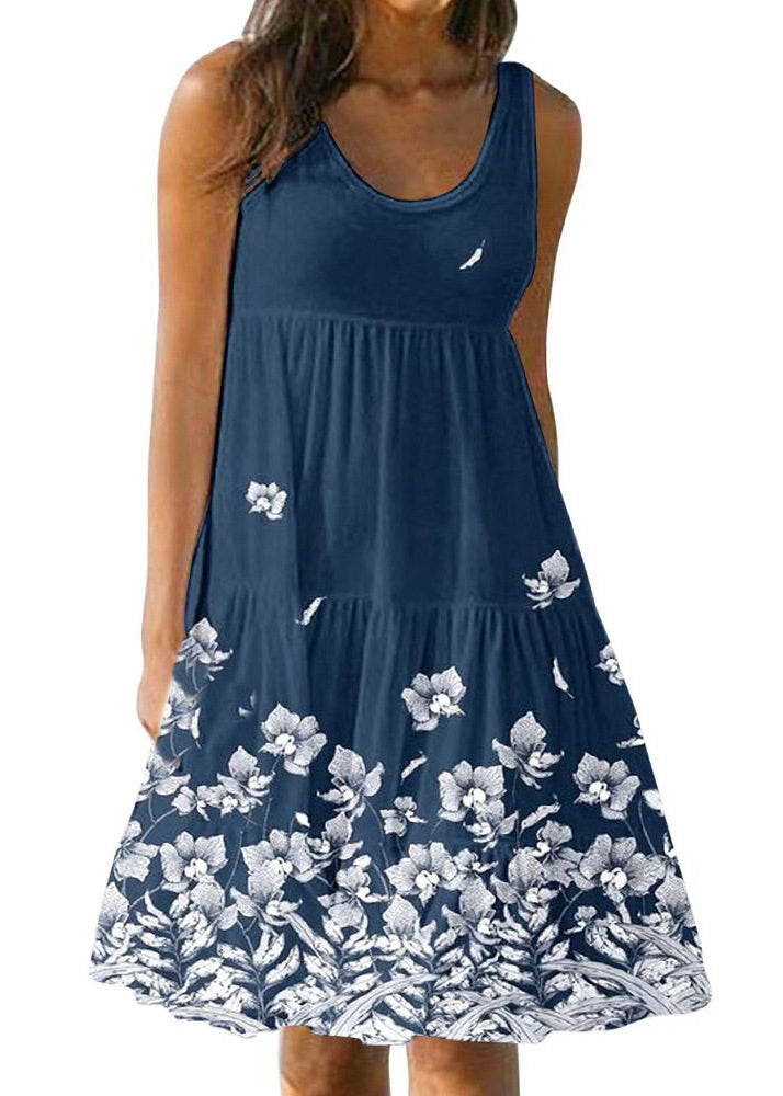 Robe mi-longue femme imprimée col rond estivale 1