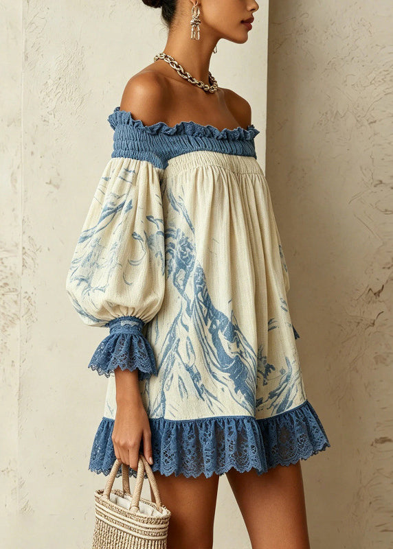 Robe mi-longue femme sans manches à volants et imprimé patchwork 1