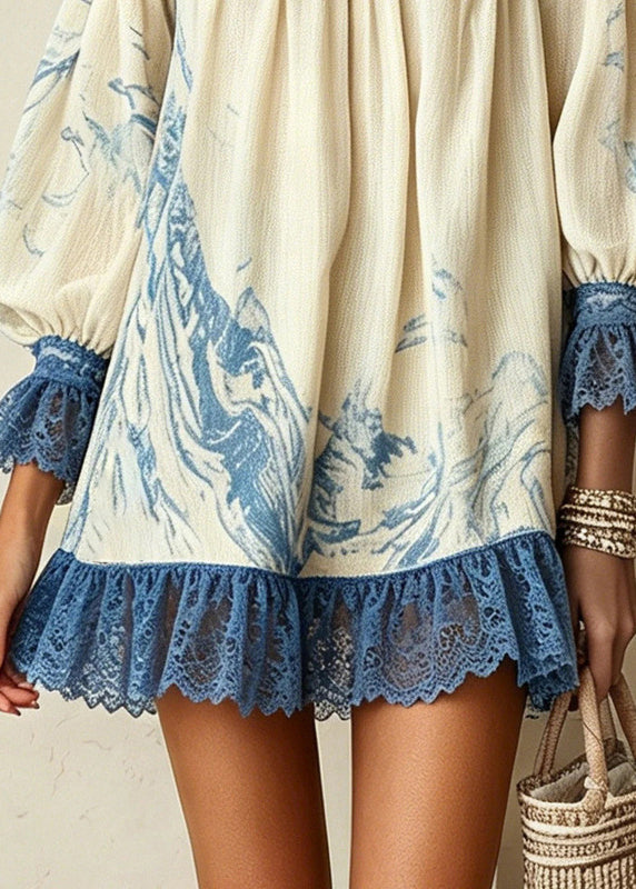 Robe mi-longue femme sans manches à volants et imprimé patchwork 3