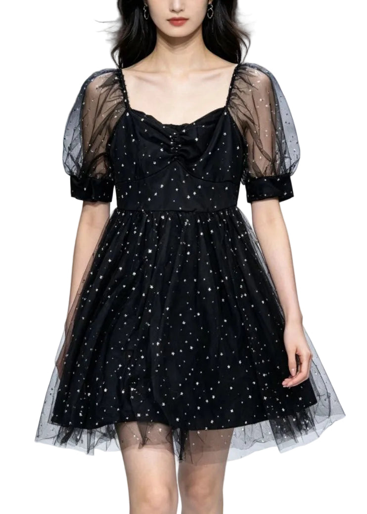 Robe mi-longue pour femme à col carré et manches courtes 0