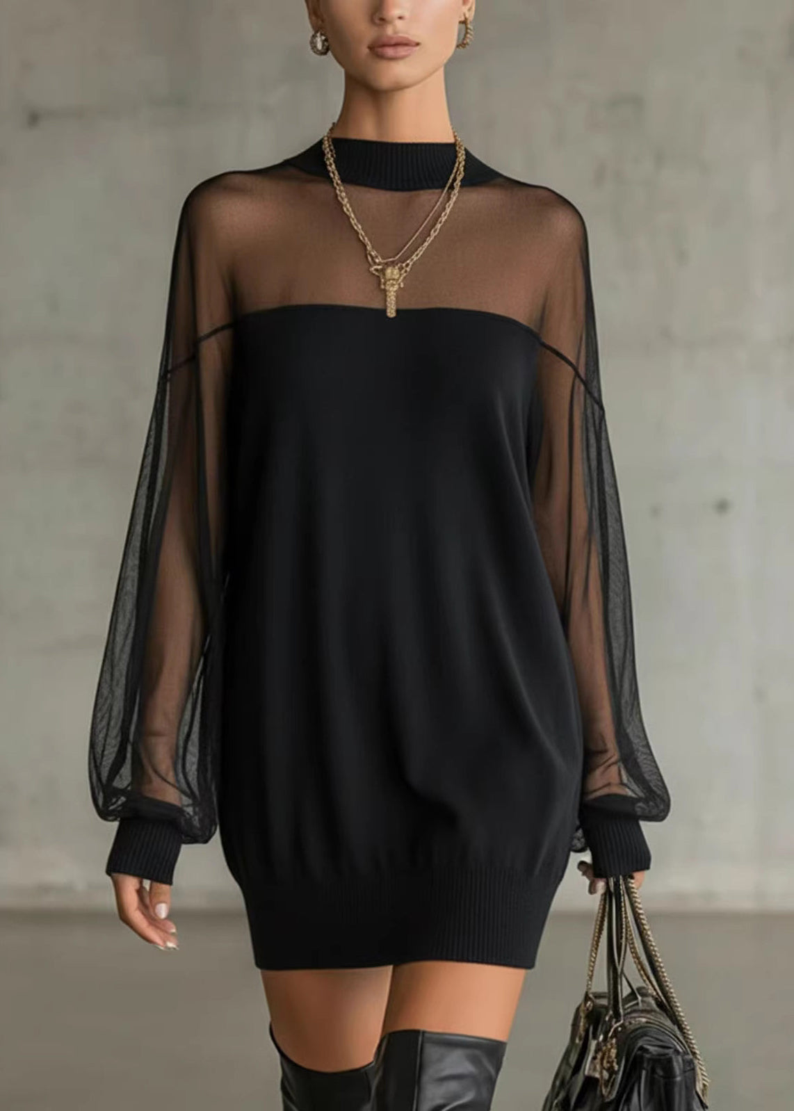 Robe mi-longue pour femme à col rond et patchwork automnal 0