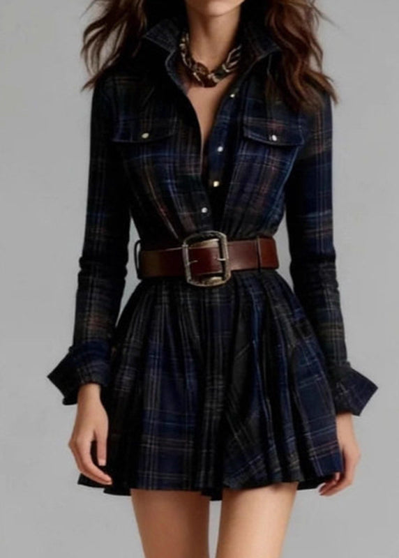 Robe mi-longue rayée avec ceinture pour femme col Peter Pan manches longues 2