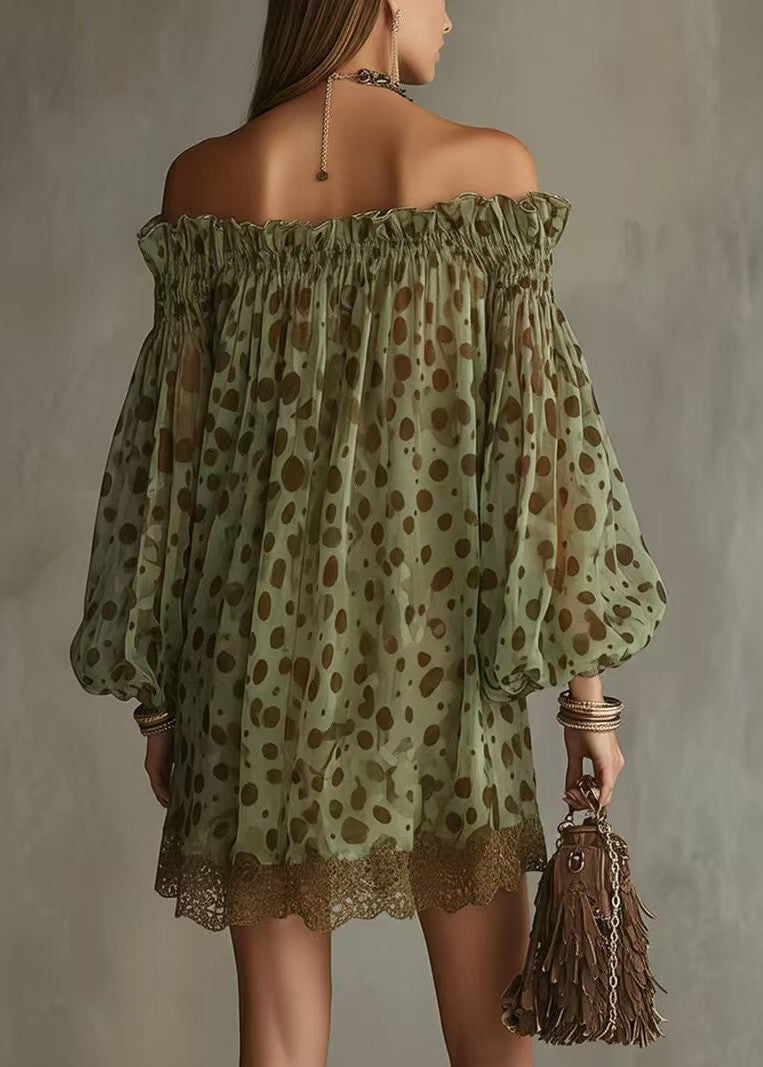 Robe mini pour femmes à col en V et patchwork à pois 2