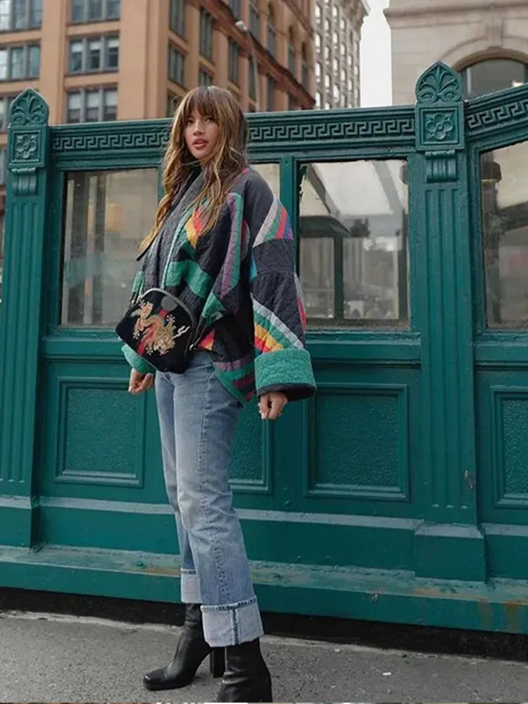 Veste Femme Rembourrée Élégante Rayée en Polyester 3