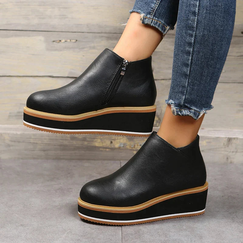 Bottes de Cheville Femme Élégantes Cuir Synthétique avec Fermeture Éclair et Plateau 6