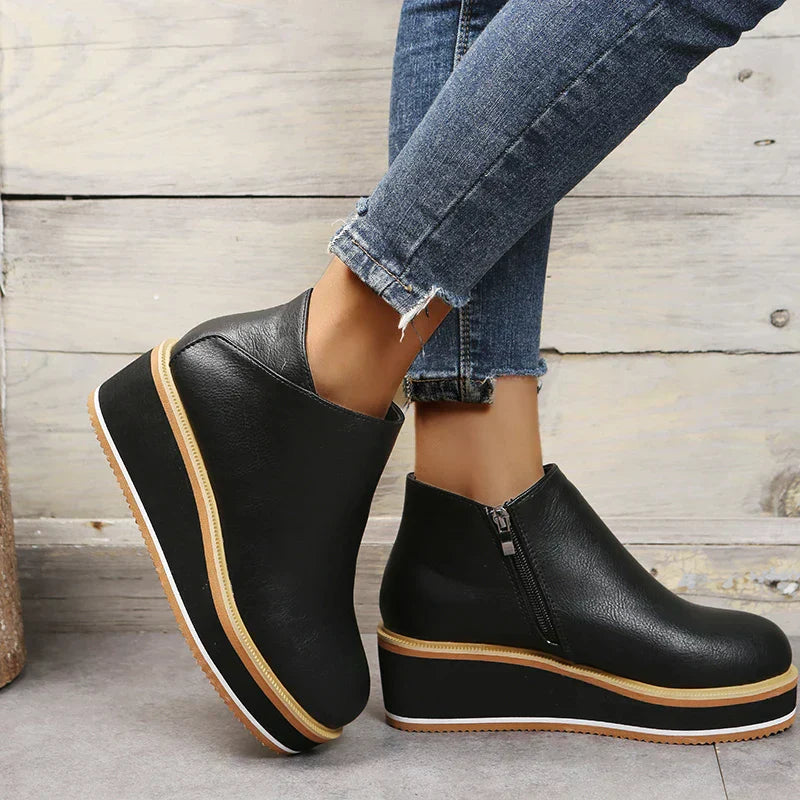 Bottes de Cheville Femme Élégantes Cuir Synthétique avec Fermeture Éclair et Plateau 4