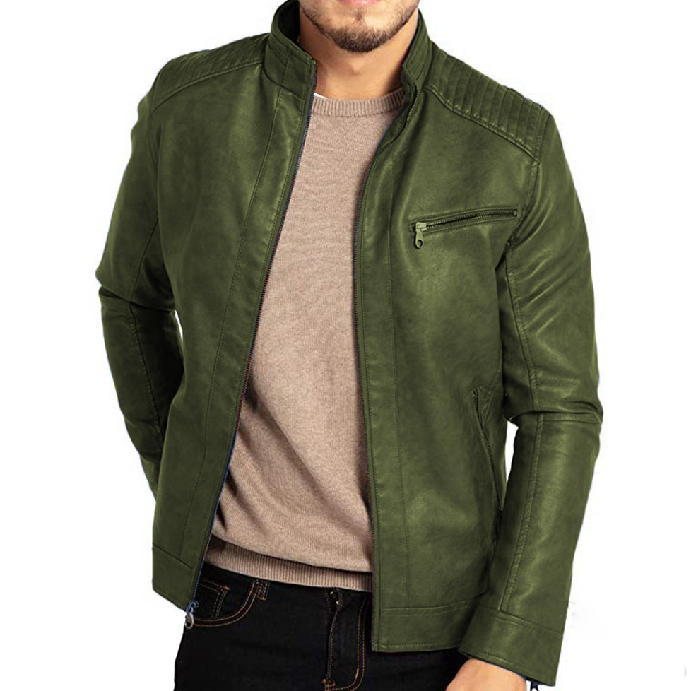 Veste Cuir Homme Col Montant Fermeture Éclair PU 2