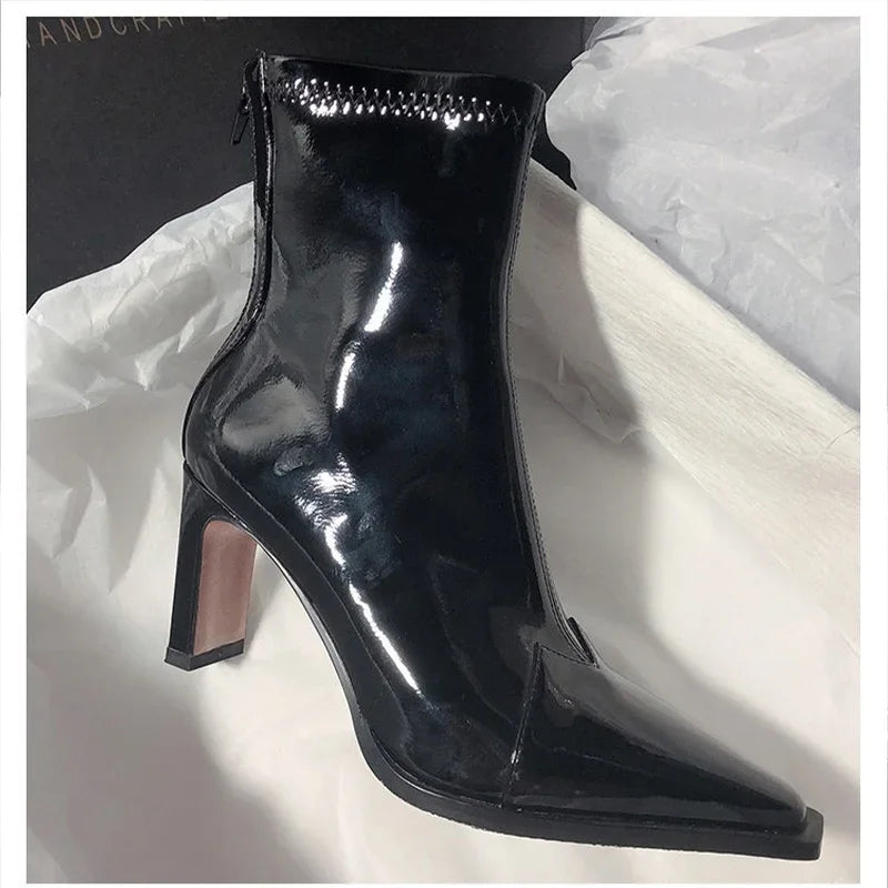 Bottes Femme Élégantes à Nez Pointu en Cuir Artificiel 3
