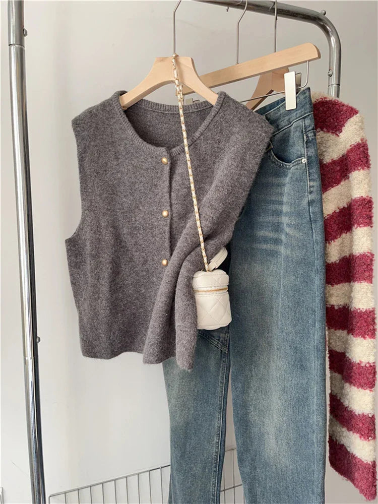 Gilet Femme Classique en Mélange de Coton avec Boutons 1