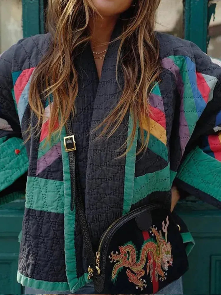 Veste Femme Rembourrée Élégante Rayée en Polyester 5