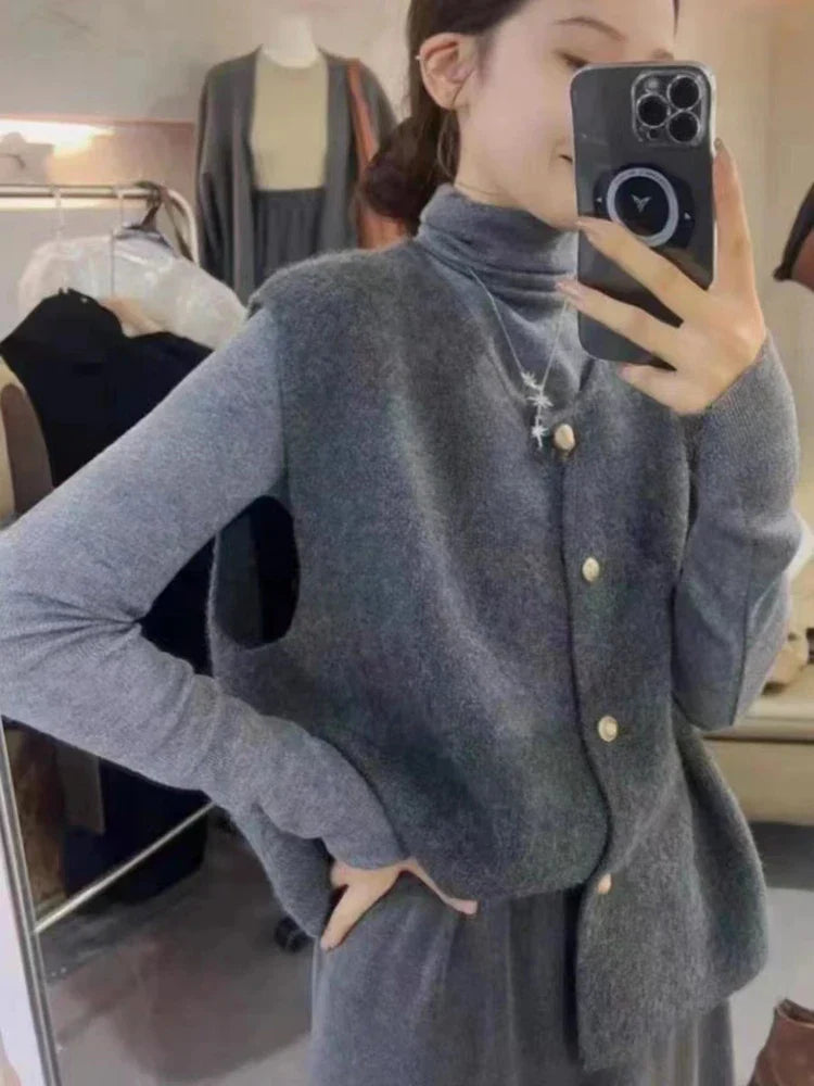 Gilet Femme Classique en Mélange de Coton avec Boutons 5