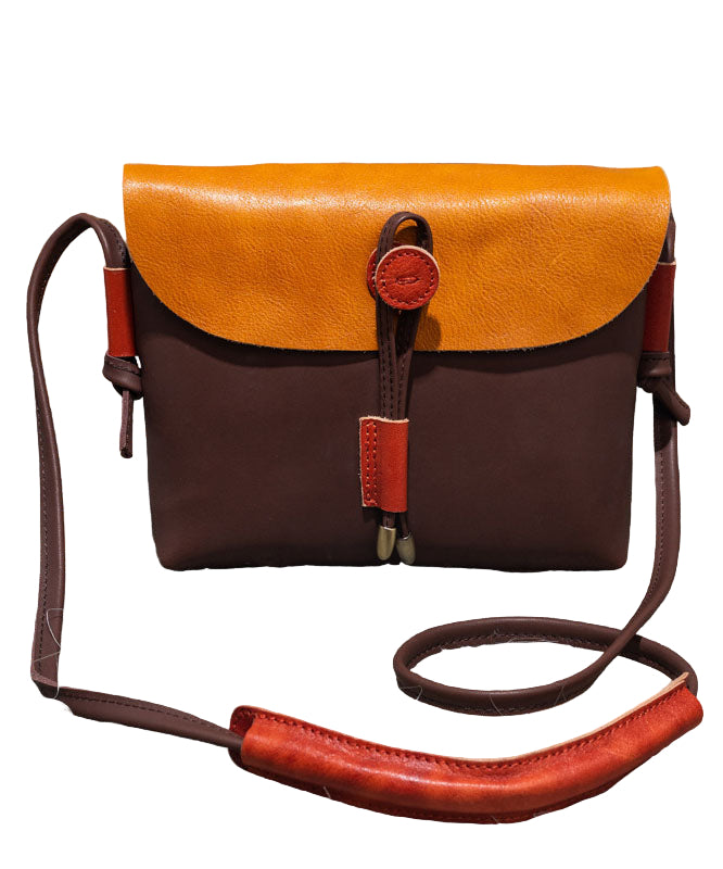 Sac à main en cuir bio marron et jaune 0