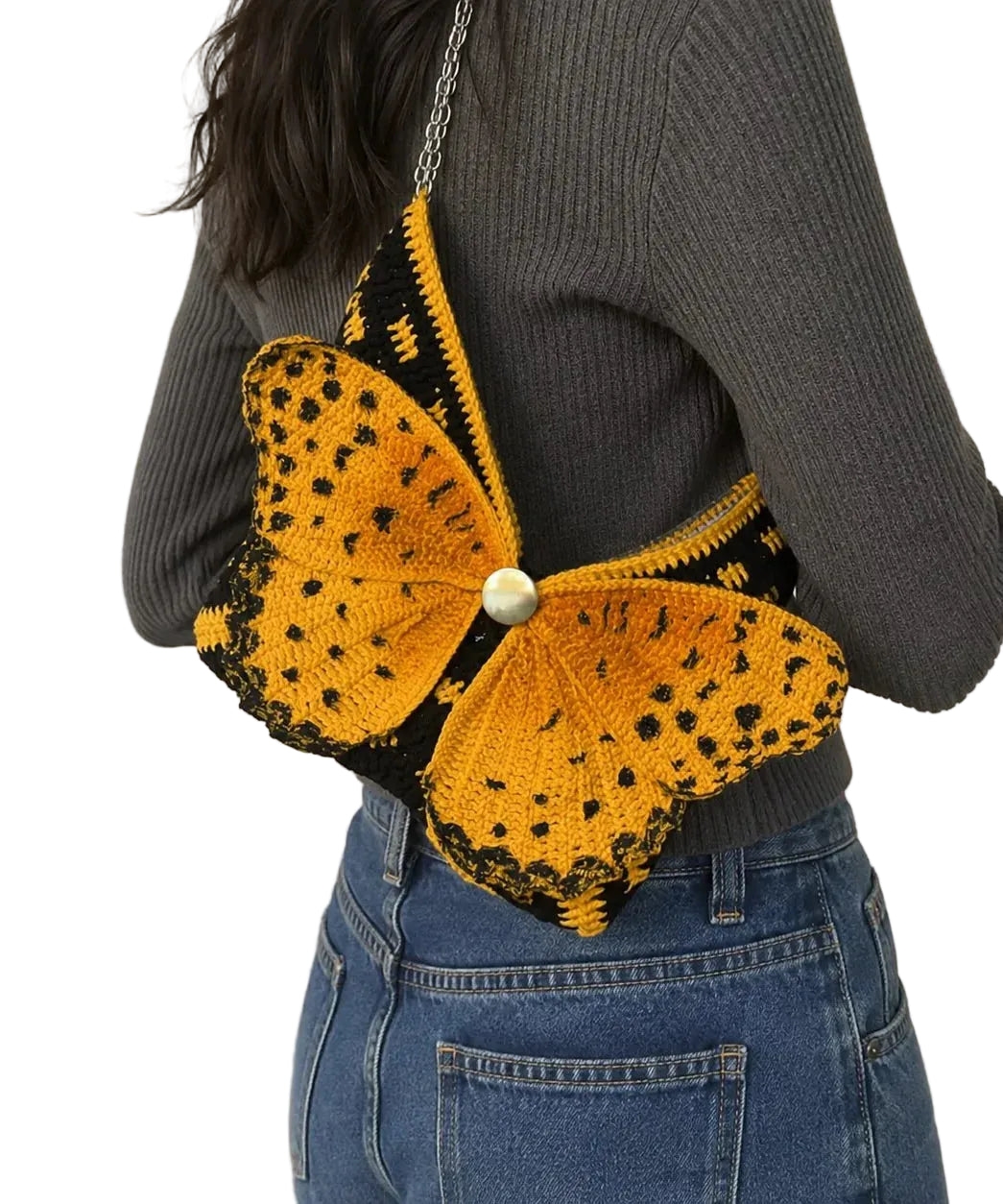 Sac bandoulière femme motif papillon tricoté main 0