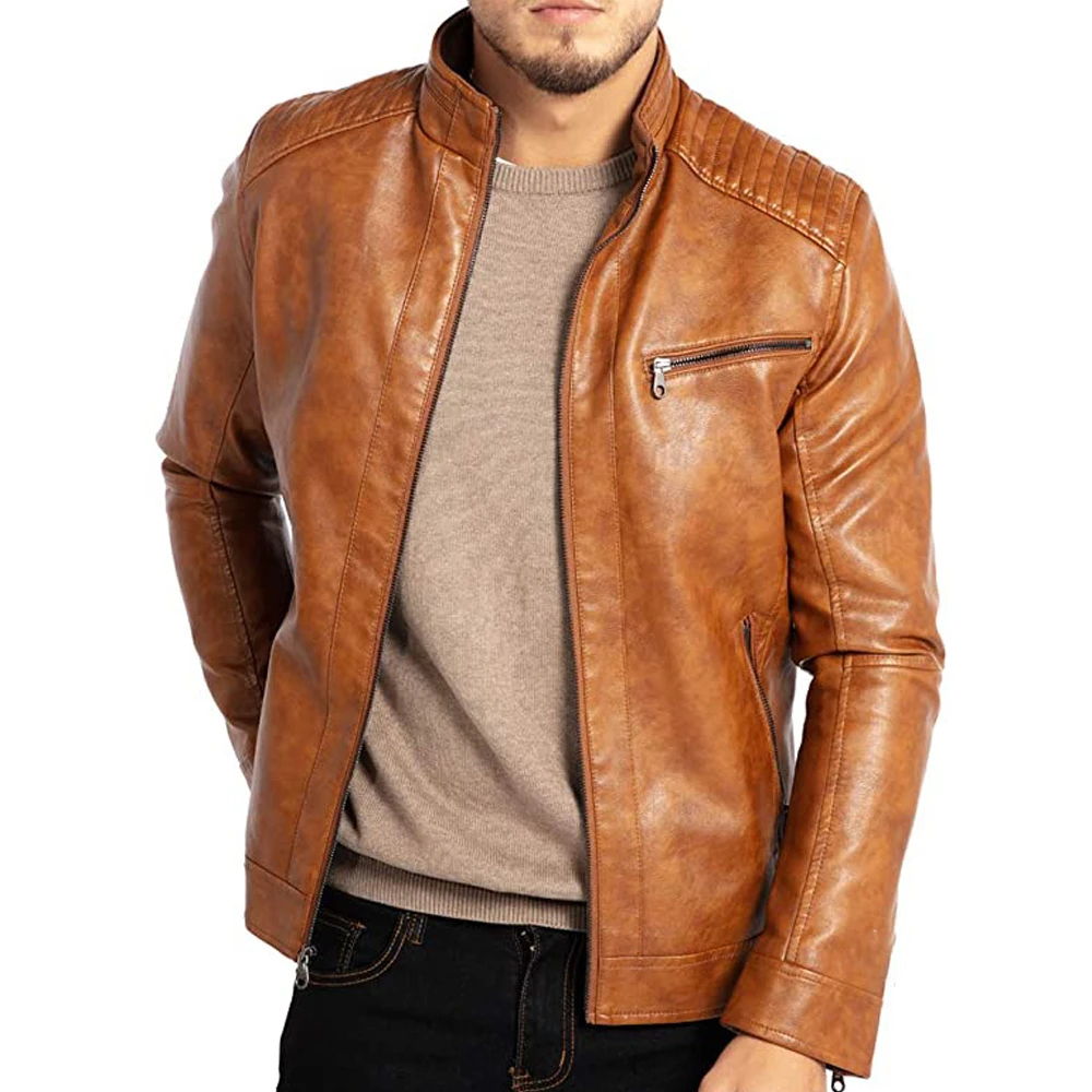 Veste Cuir Homme Col Montant Fermeture Éclair PU 1