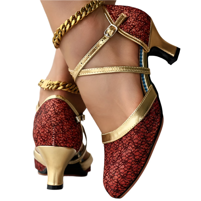 Sandales À Talons Femmes Dorées En Cuir À Bride Étroite 0