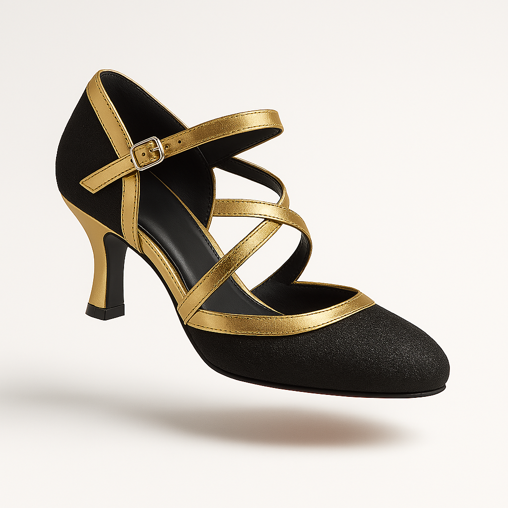 Sandales À Talons Femmes Dorées En Cuir À Bride Étroite 1