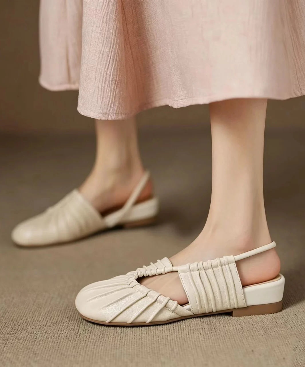Sandales Femme Petit Talon Bout Fermé Froncé 1