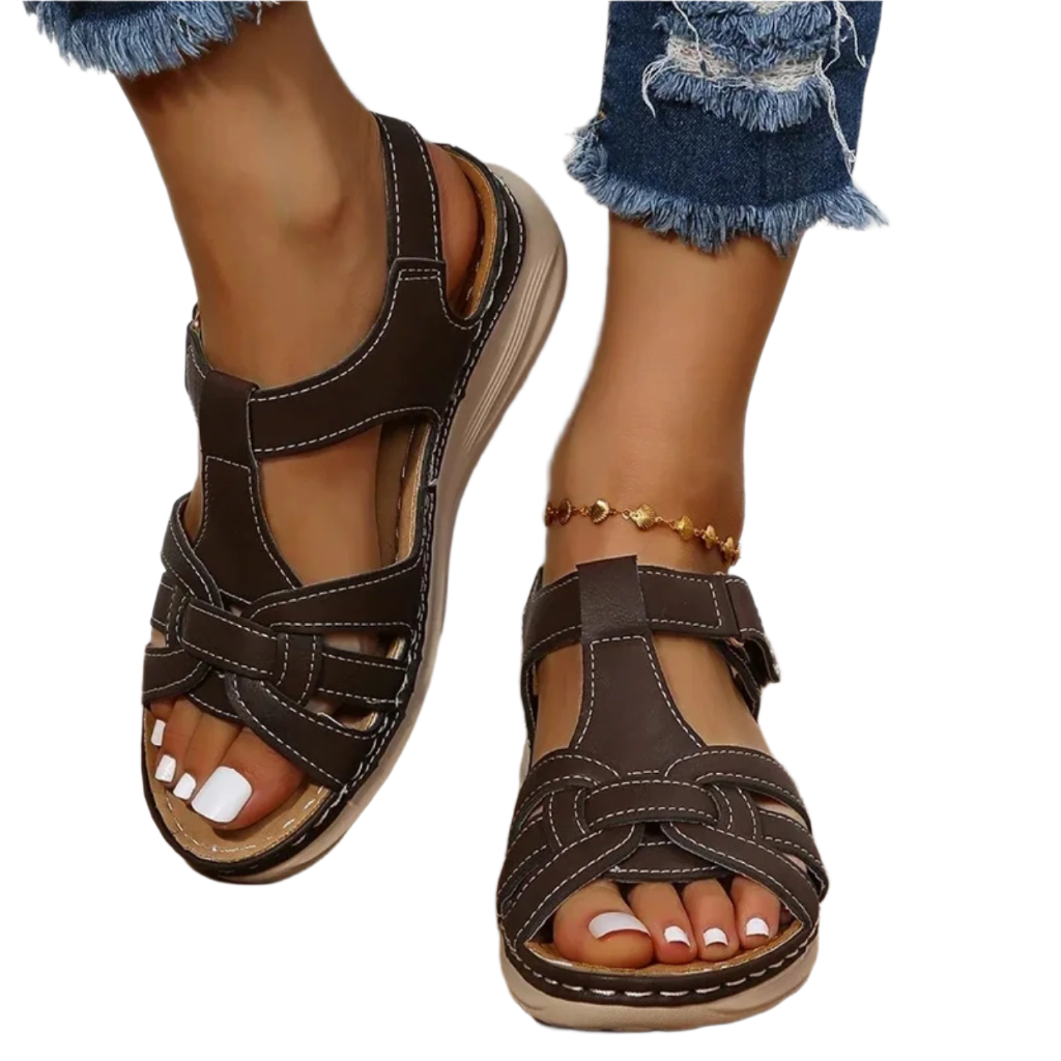 Sandales Pour Femmes Confortables En Cuir Avec Semelle Souple 0