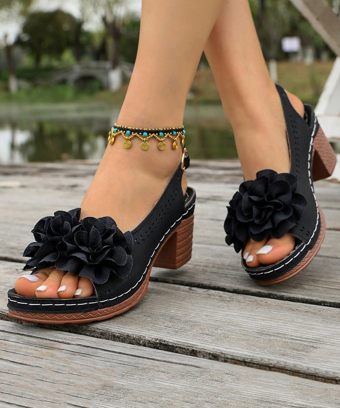 Sandales pour Femmes à Talon Épais avec Motif Floral 2