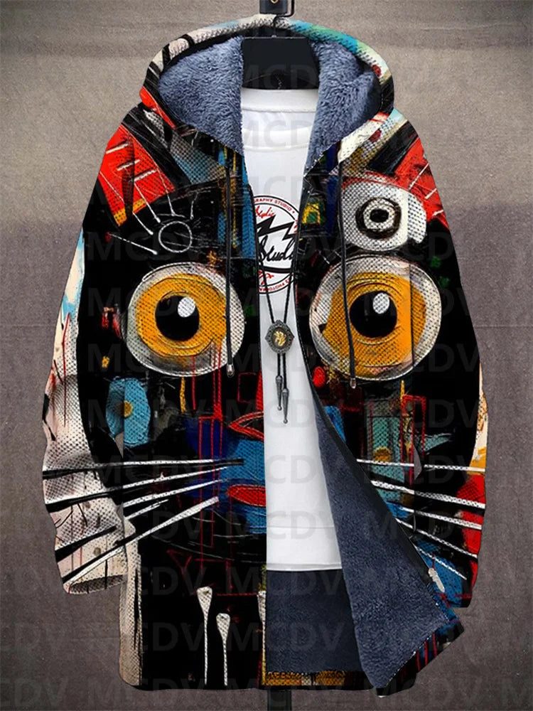 Variant image for Manteau Femme Hiver Confortable Motif Chat Mélange Tissus Doux-1