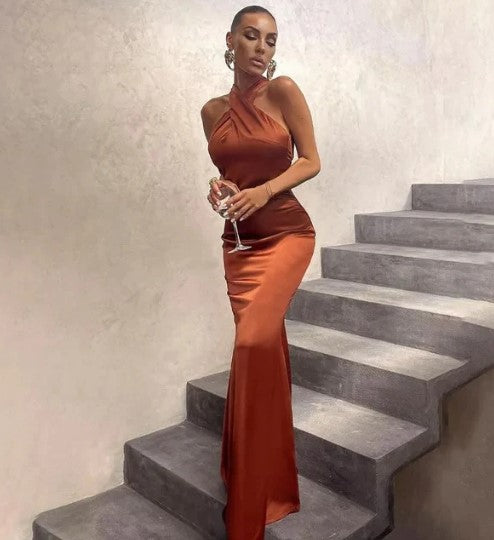 Variant image for Robe Longue Femme Satinée Élégante Maxi Pour Été-1