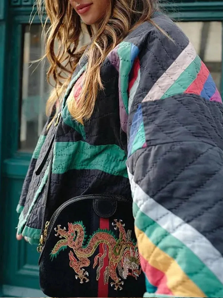 Veste Femme Rembourrée Élégante Rayée en Polyester 6