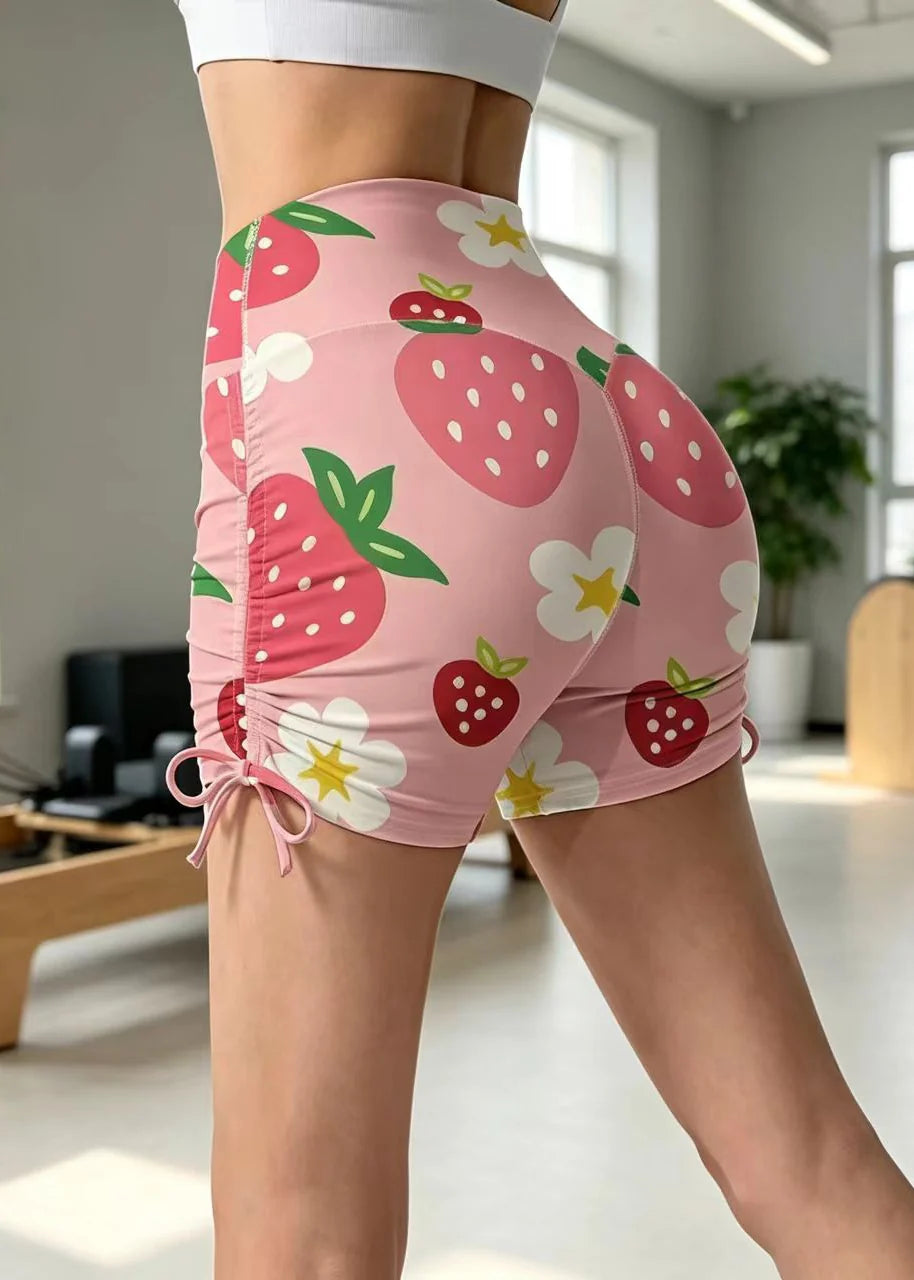 Short de sport femme taille haute à imprimé fruité 0