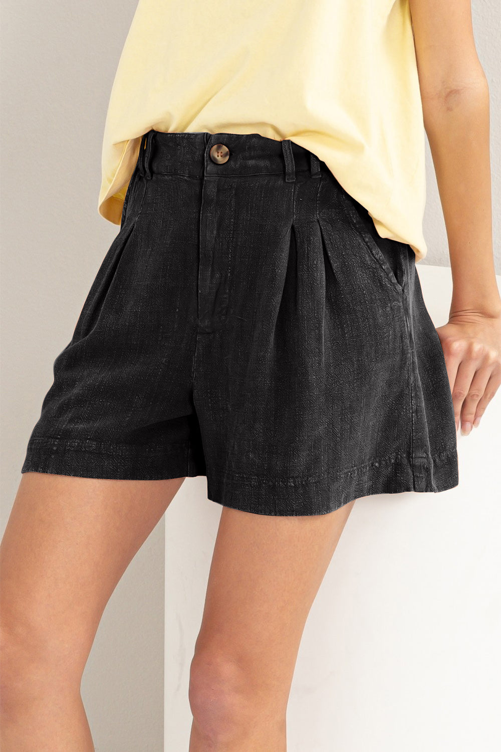 Shorts Femme Taille Haute Plissés en Lin Doux et Respirant 2