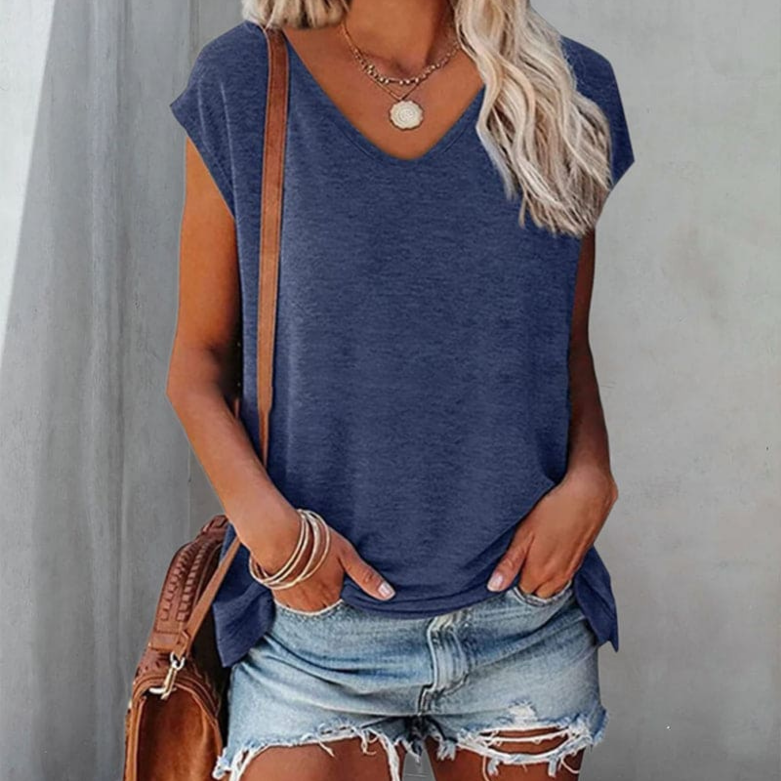 T-Shirt Femme Col en V Décontracté 1