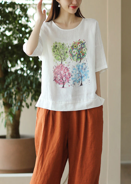 T-shirt Femme Col Rond Imprimé Coupe Ample Été 3