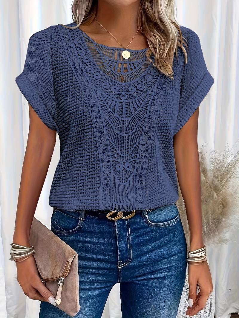 T-shirt Femme à Col Rond avec Détails en Dentelle 5