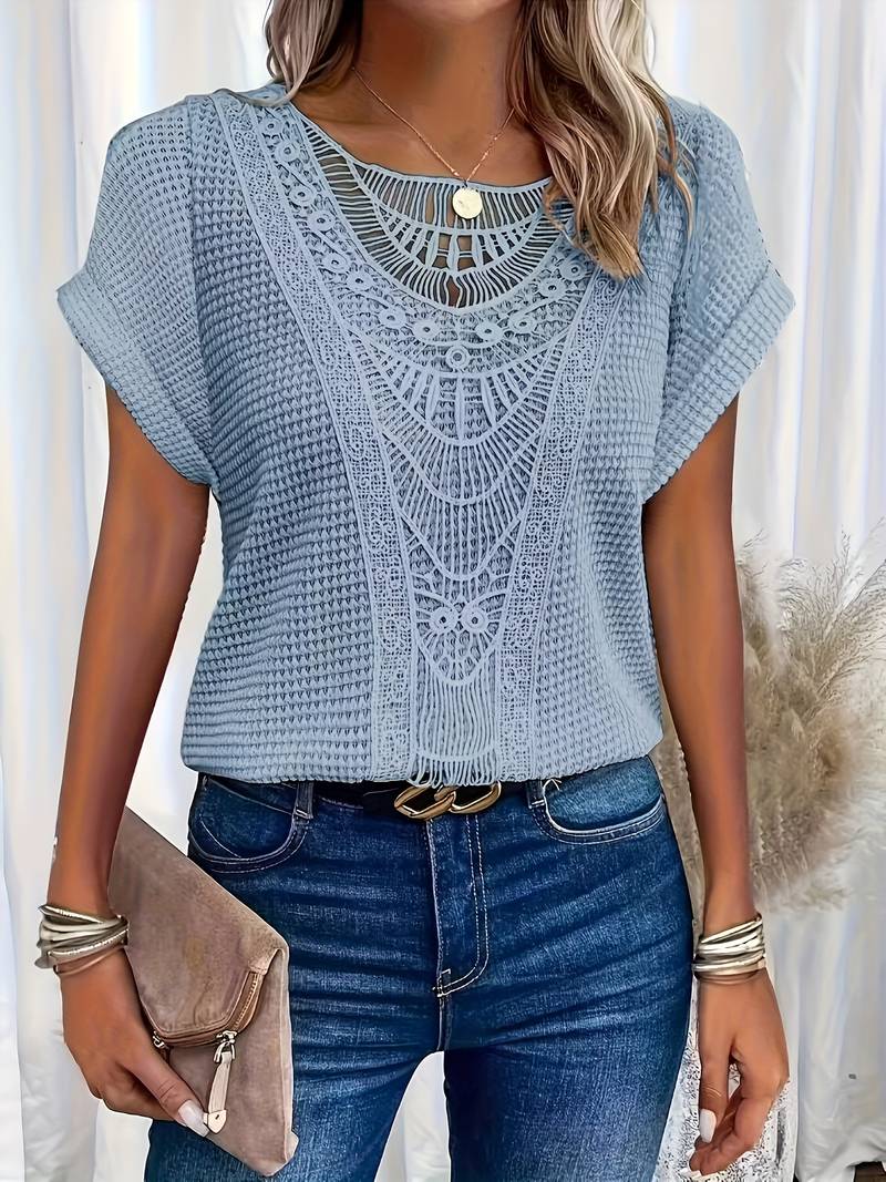 T-shirt Femme à Col Rond avec Détails en Dentelle 7