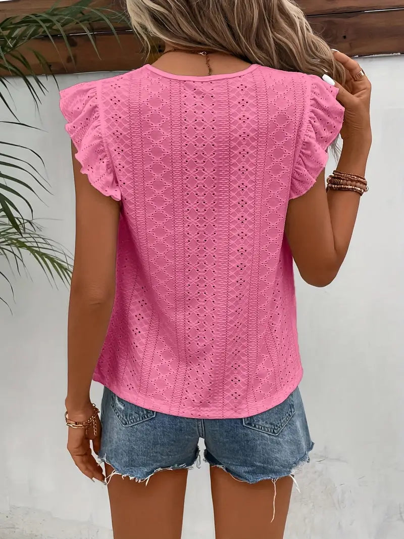 T-shirt Vintage Femme à Col Rond avec Volants 6