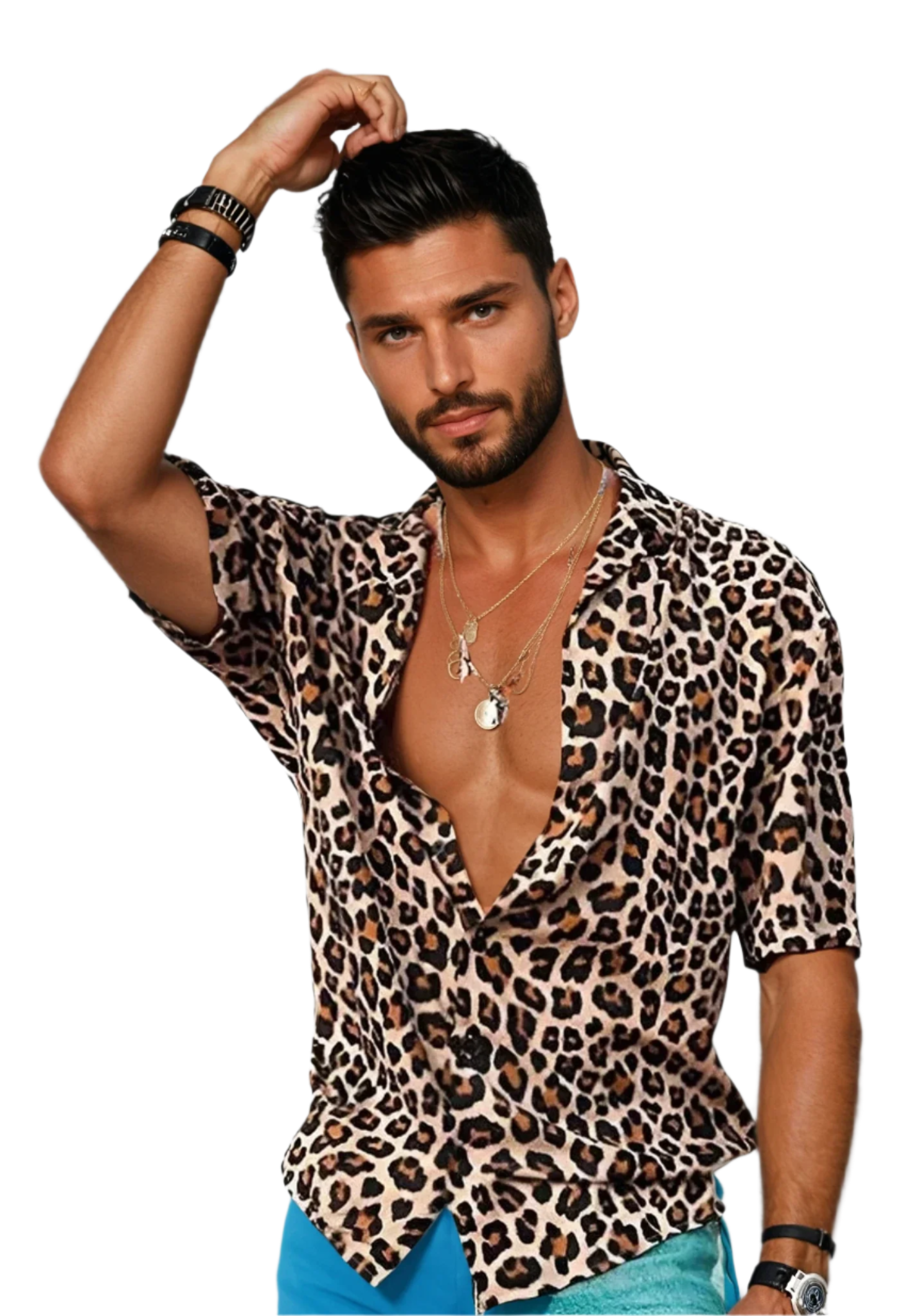 T-shirt d'été pour hommes à imprimé léopard 0