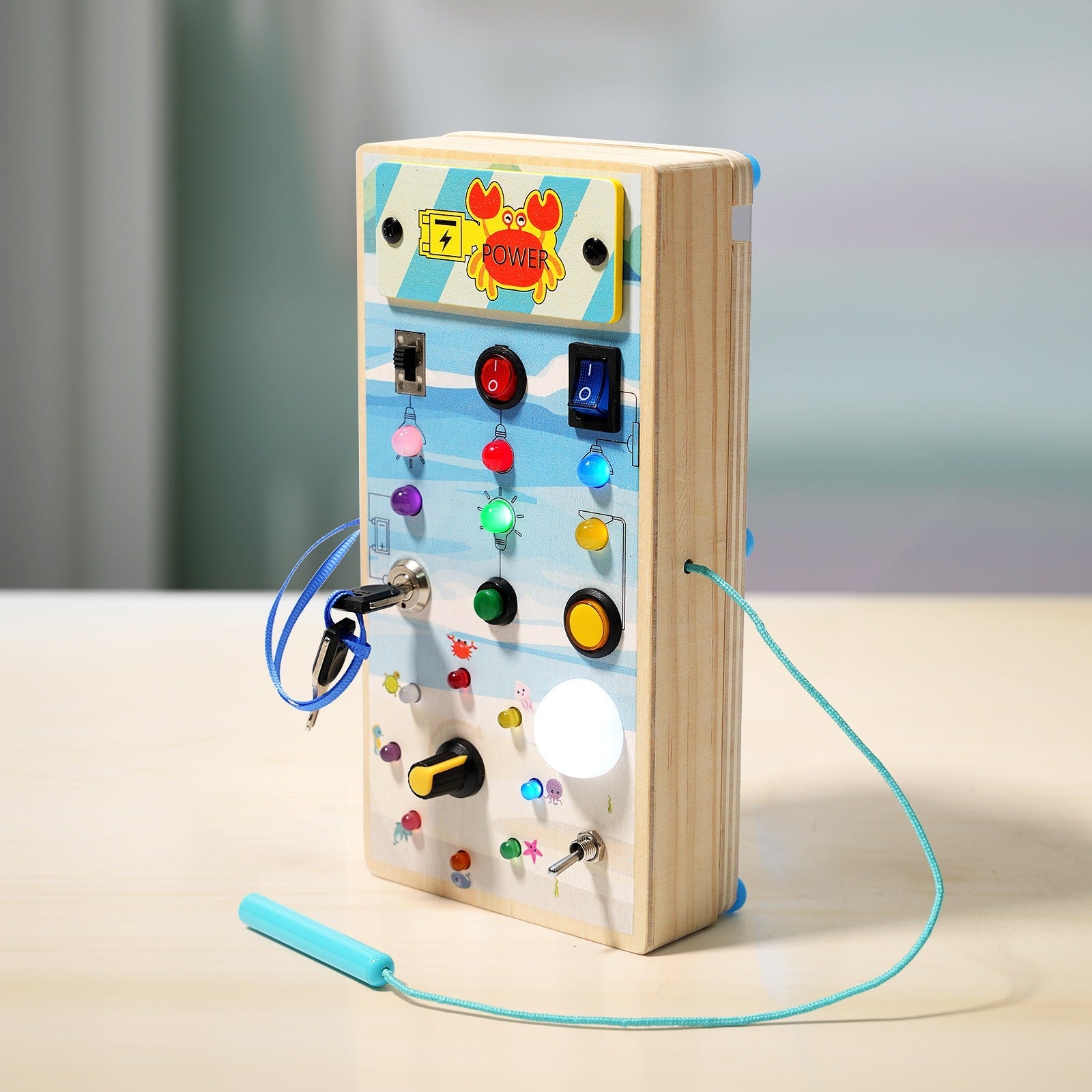 Tableau d'activités Montessori en bois avec lumières LED 0
