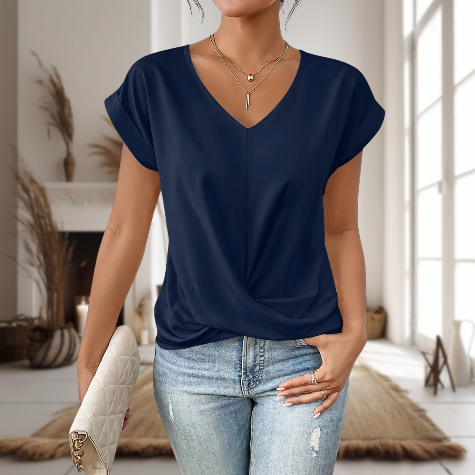 Tee Shirt Femme Col en Cœur Décontracté 4