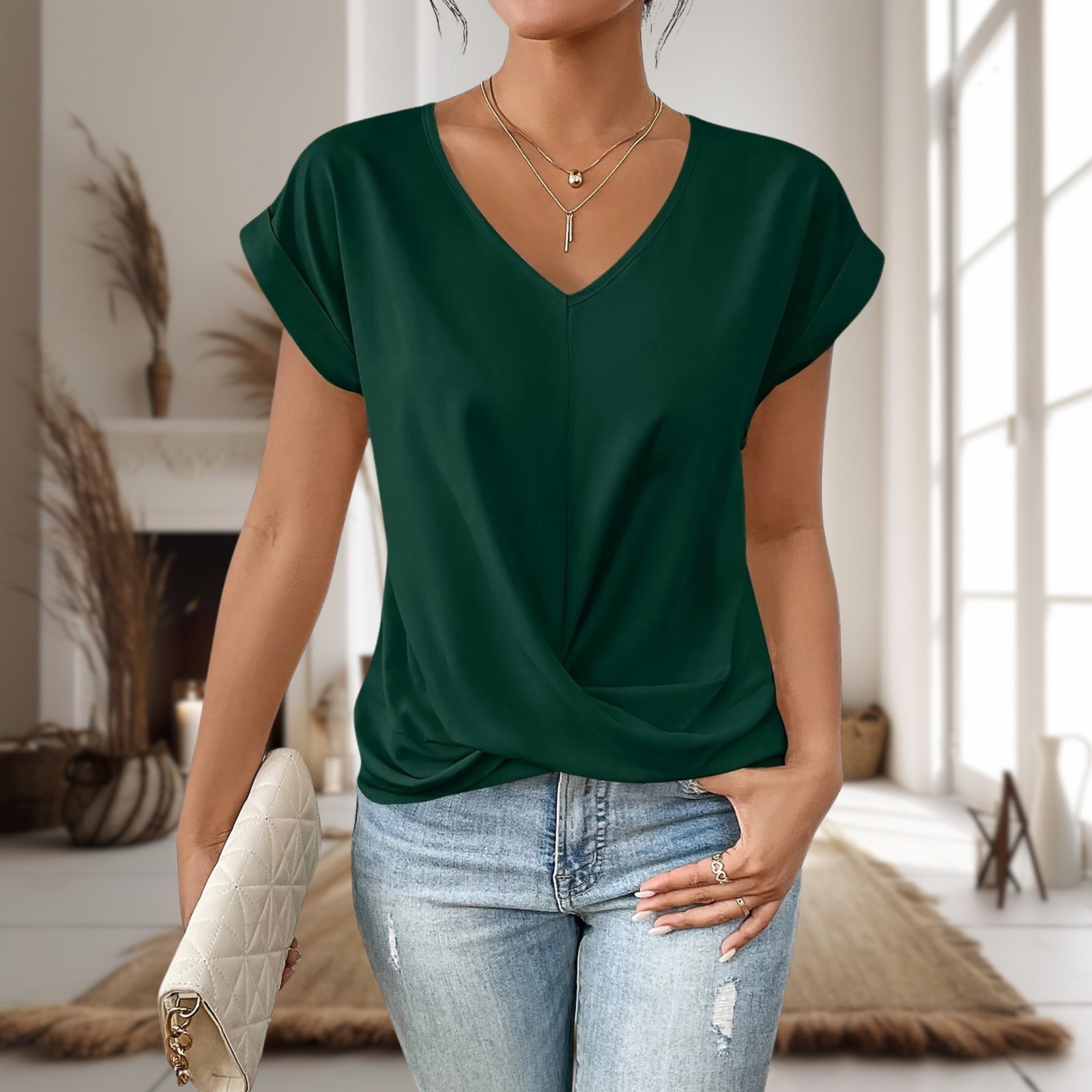 Tee Shirt Femme Col en Cœur Décontracté 6