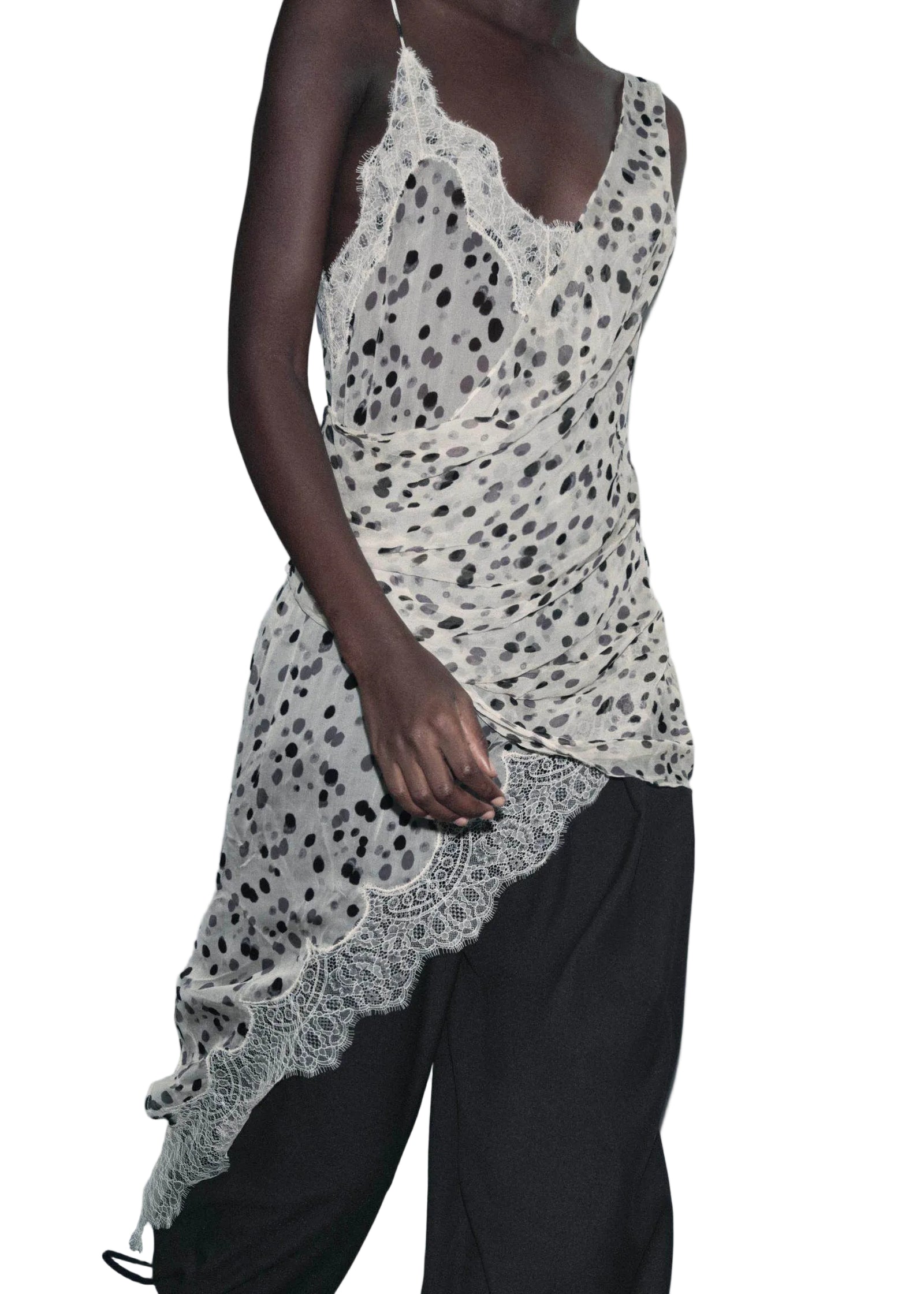 Top Femme Asymétrique à Bretelles Spaghetti à Pois 0