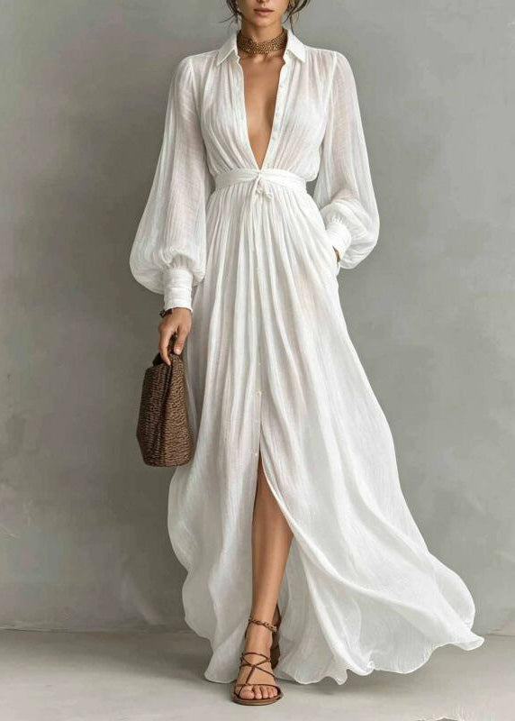 Tunique Femme Col Claudine Manches Lanterne Style Maxi 0