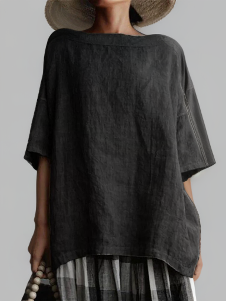 Tunique Vintage Oversize Femme avec Encolure Bateau 0