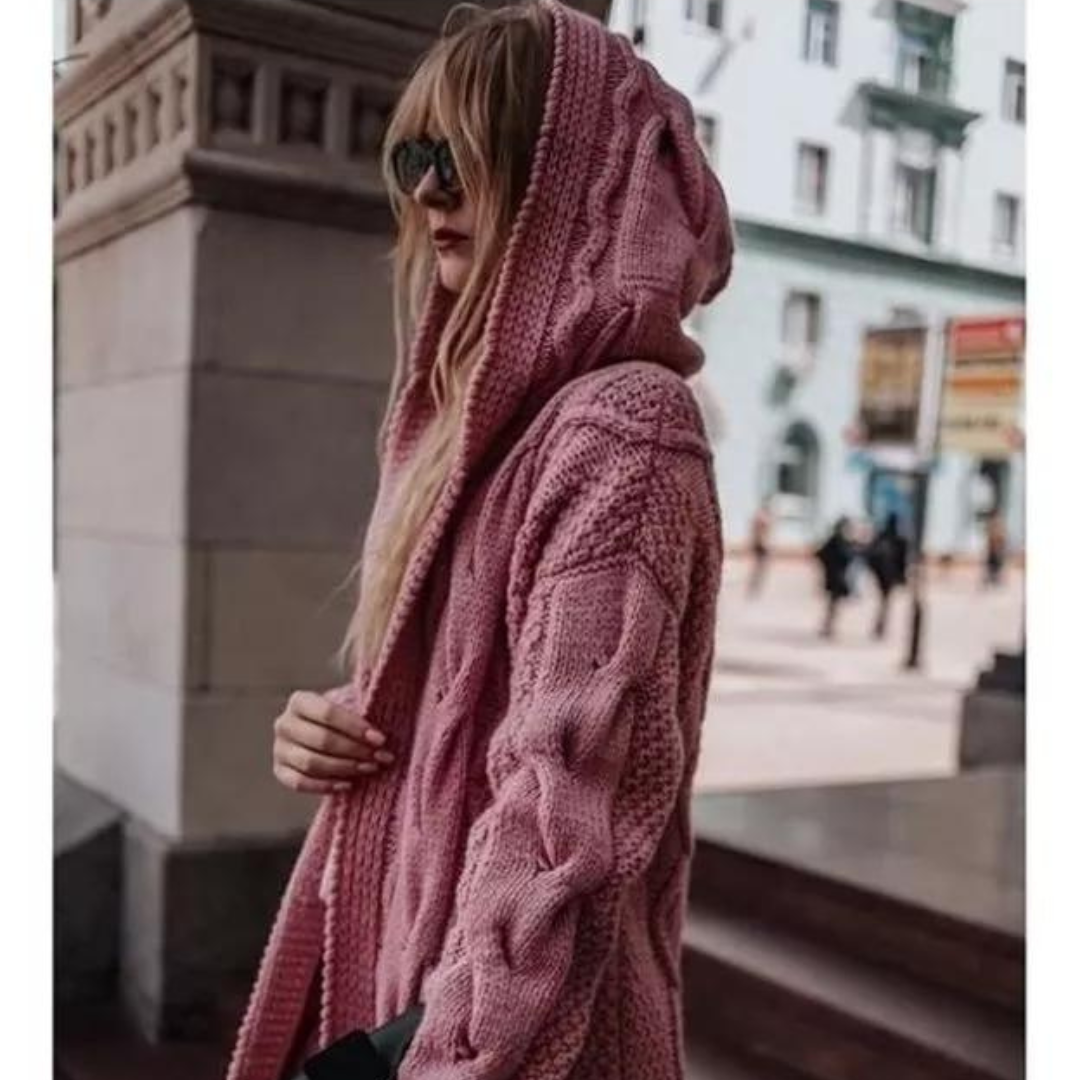 Cardigan à capuche en tricot torsadé pour femmes