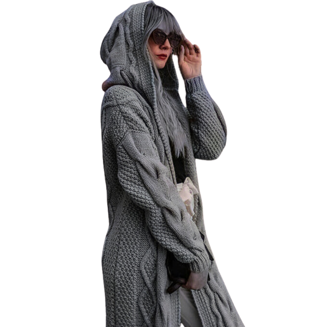 Cardigan à capuche en tricot torsadé pour femmes