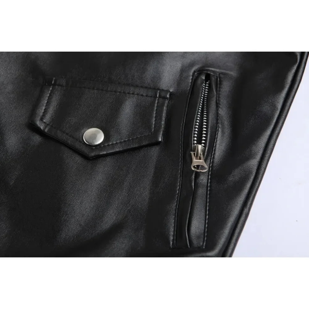 Veste Cuir Homme Style Punk Rock Avec Détails Métalliques 4