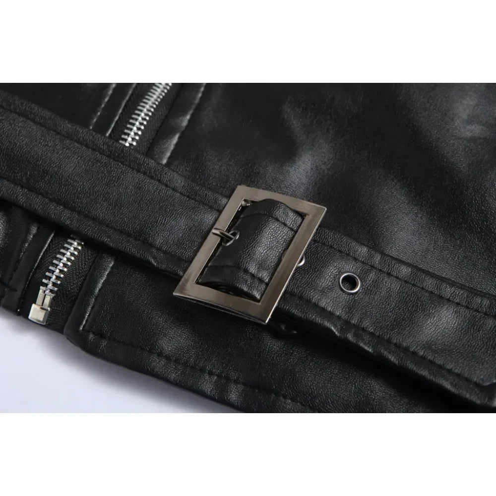 Veste Cuir Homme Style Punk Rock Avec Détails Métalliques 5