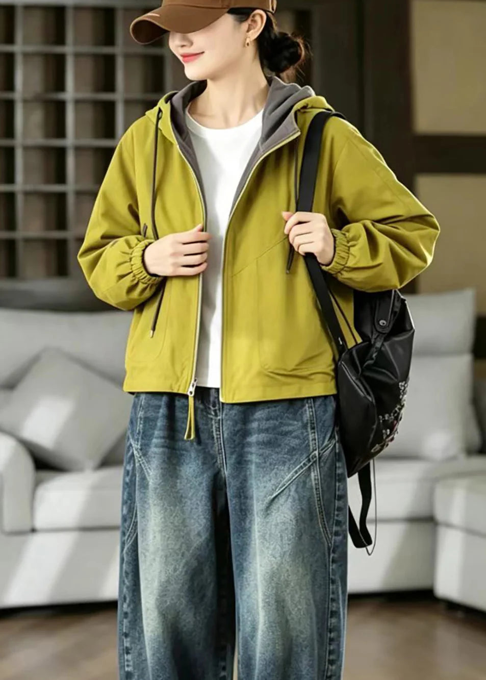 Veste Femme Automne Réversible à Capuche Style Ample 3