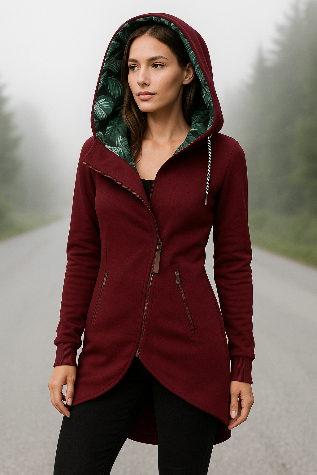Veste Femme Imperméable à Capuche Détails Tropicaux Résistante 2