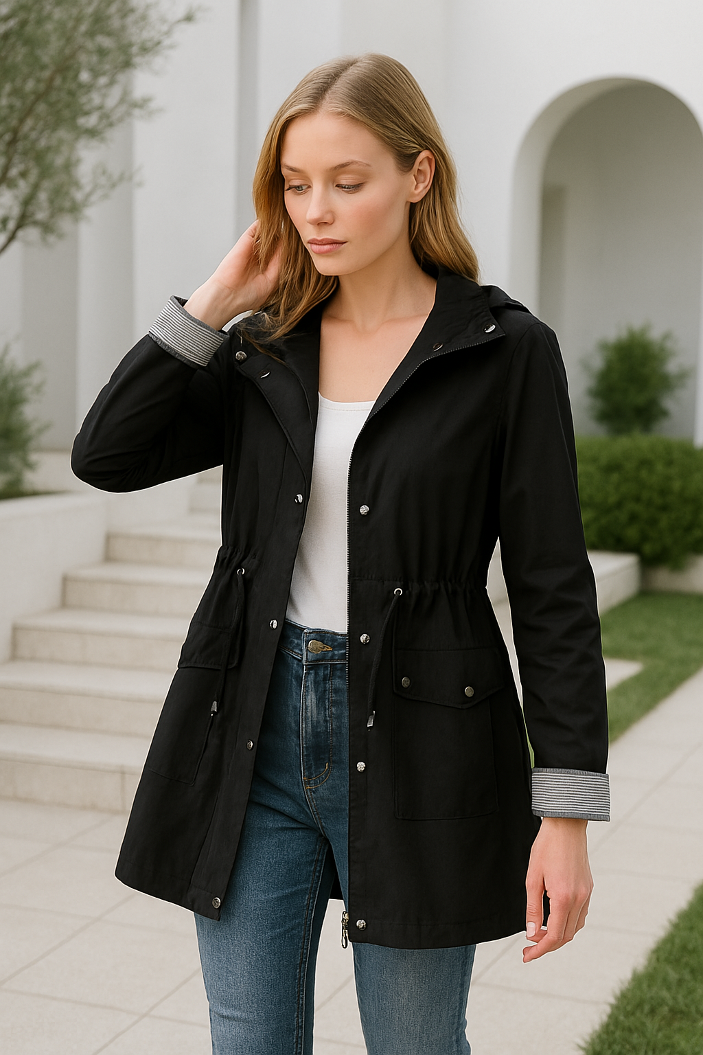 Veste Femme Légère avec Capuche et Taille Ajustable 2