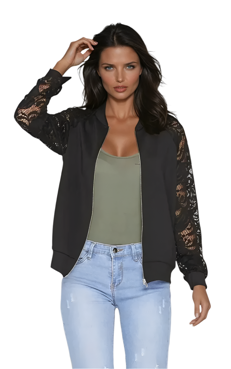 Veste Femme Zip-Up Élégante avec Manches en Dentelle 0